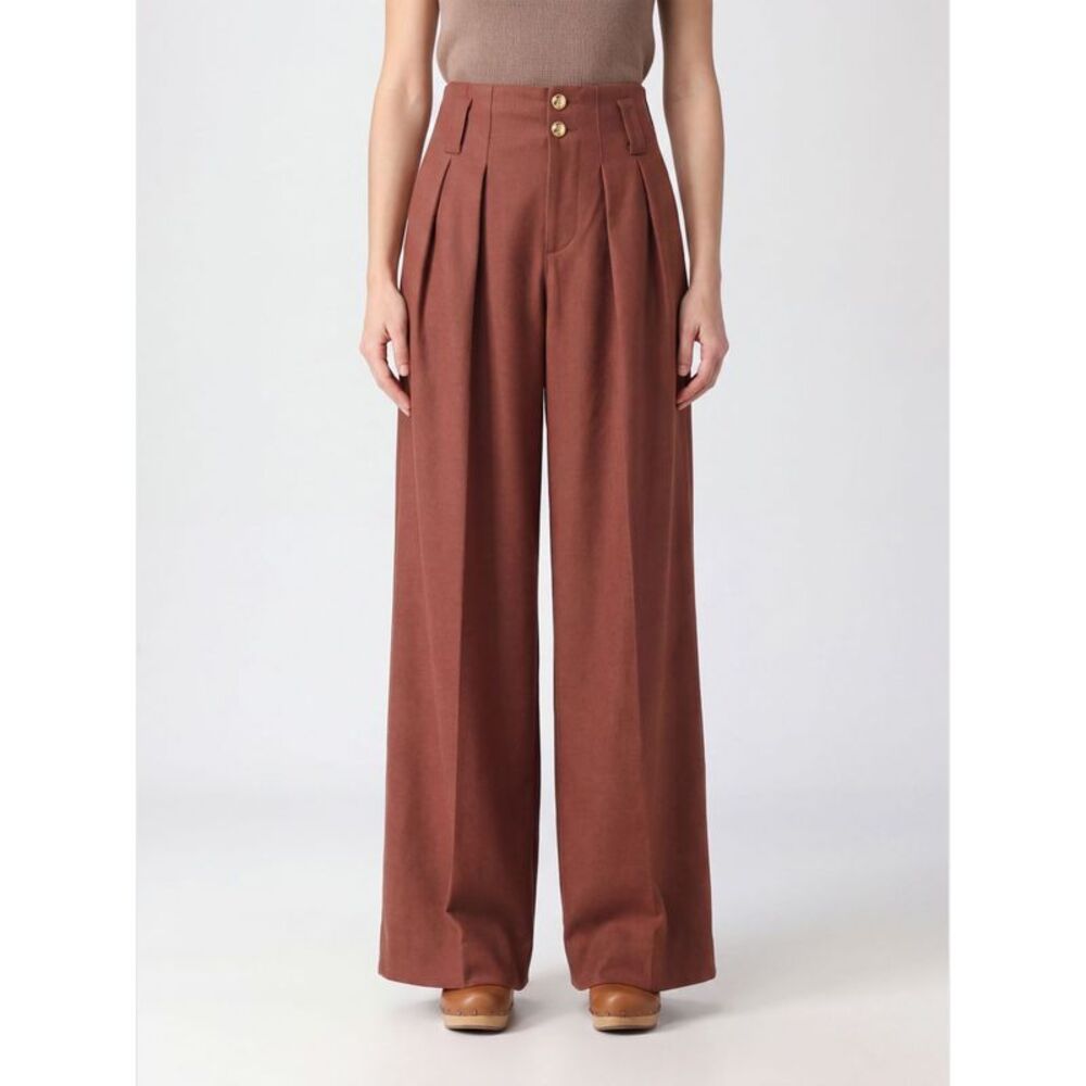 Chloe Women Chloe High-Waisted Cotton Palazzo Trousers With Pleats